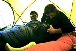 The view from my toilet tent. Babu and Billy 