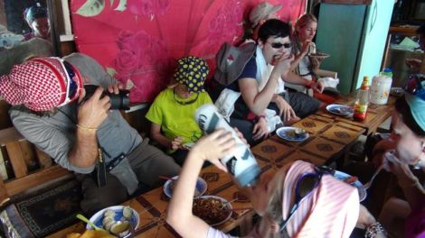 Busy! Momos lunch in Salleri, Well being Well Doing Trek, Feb 2104.